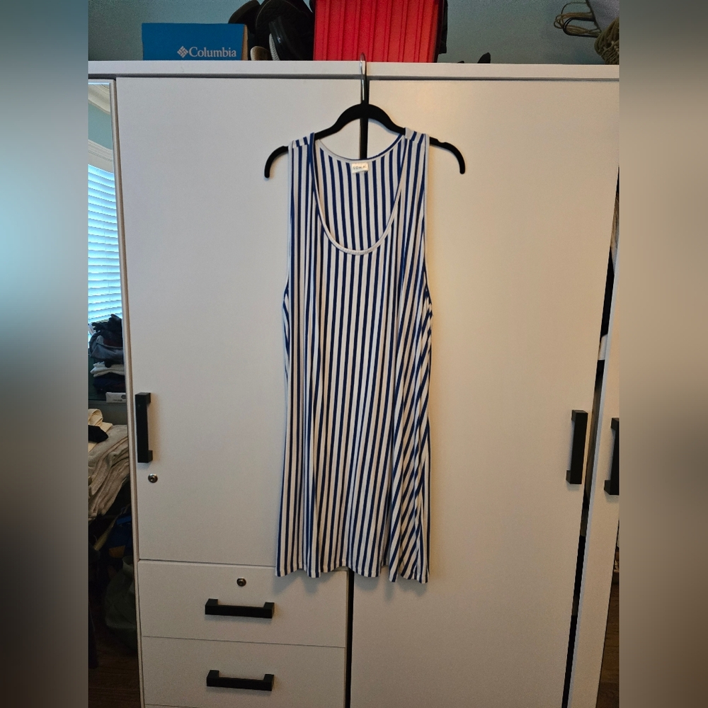SOMA XL Blue and White Striped Swim Cover Up Dress